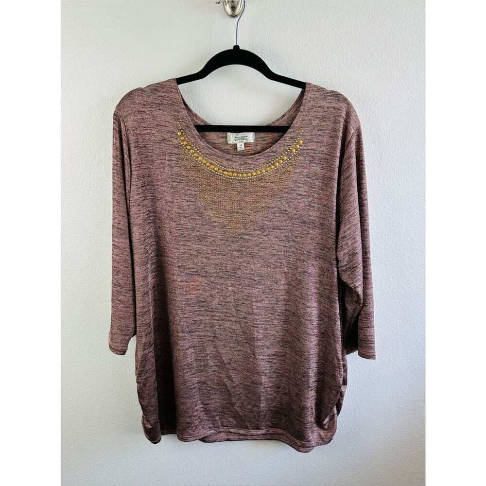 Shannon Ford Pink Gray Gold Embellished Top Flaw Size 1X
